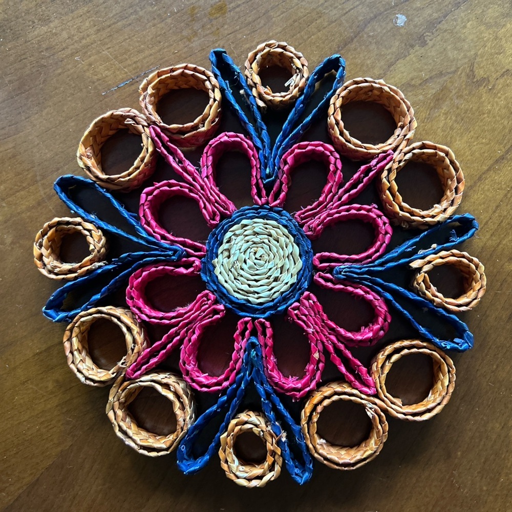 Lot of 4 Vintage Raffia Straw/Wool Wicker Rattan Trivet Hot Pads Decor Boho - Picture 5 of 10